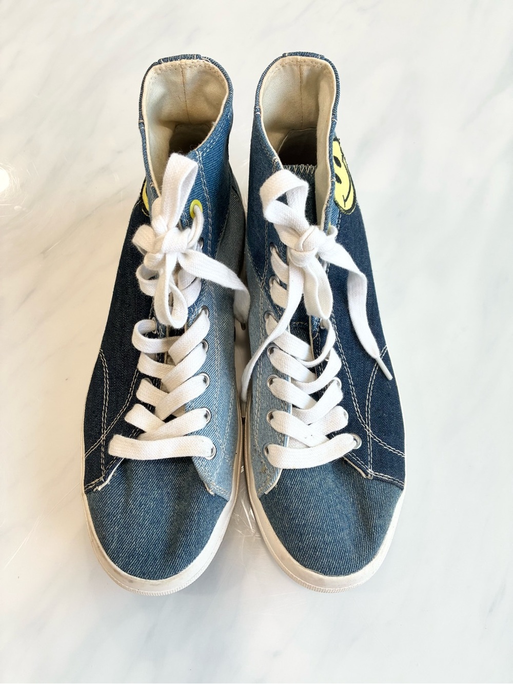 High-Top Denim Sneakers with White Laces 7.5 Men’s Size / 8.5 Women’s